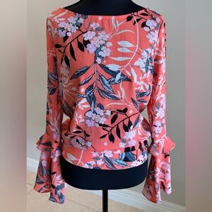 bebe Pink Floral Long Sleeve Blouse